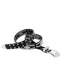 HZMAN - Cinturón de piel con tachuelas y diamantes de imitación, para mujer, estilo vaquero occidental, 1-1   2 pulgadas de ancho