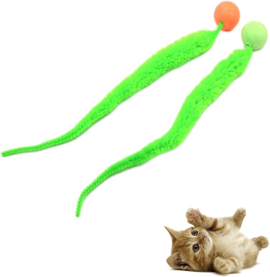 Green Interactive Toy for Cats Colourful Funny Training Long Tail Ball Cat Toy Indoor Scratcher Fun Pet Toy Bouncy Ball Worm Cat Toy