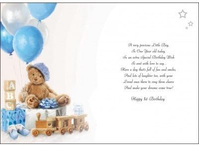 Blue Teddy 1st Birthday Card (JJ1511), grey|white|brown|oak|blue, 9 x 6.25 inches - Image 3