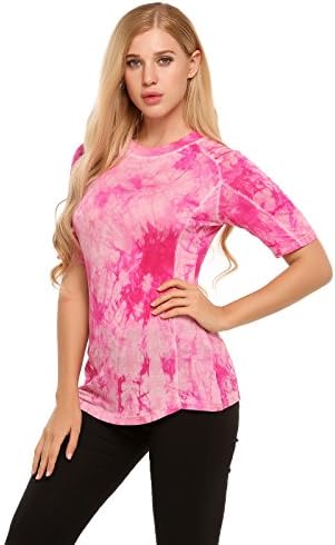 Womens Short Sleeve Swimwear Tops Sun Protection Rash Guard Surf Shirts, Hot Pink, XX-Large