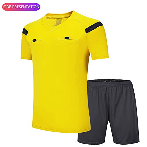 Shinestone Soccer Short Sleeves Referee Jersey Men's Referee Shirt (Yellow, XXX-Large) - Thumbnail 2