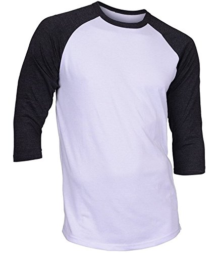 Hat and Beyond RD Mens Raglan 3/4 Sleeves T Shirts Slim Fit Plain Baseball Jersey (Small, White/Charcoal)