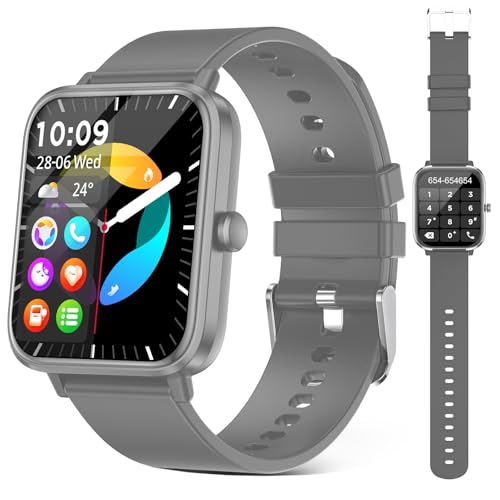 FTTMWTAG Smart Watch (Answer/Make Call): 1.85" Waterproof Fitness Trackers with 24-Hours Blood Pressure Heart Rate SpO2 Sleep Monitor Watches for Men Women, iPhone Android Compatible (Gray)