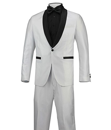 traje de hombre de color blanco para pantalones brillante Blazer negro chal para un botón