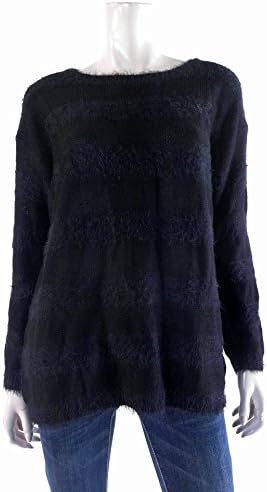 Joseph A. Womens Pullover Eyelash Sweater Large Black Stripe
