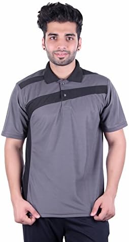 POWERHAWKEMen's Grey Polo T-Shirt Drifit Fabric for Gym, Running, Cycling, Swimming, Cricket, Basketball, Yoga, Football, Tennis, Badminton & More Outdoor & Indoor Sports