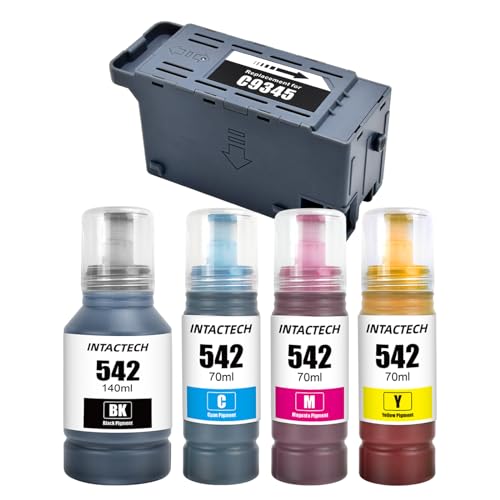 IN INTACTECH T542 Ink Bottles and C9345 Ink Maintenance Box Replacement for ET-5800 ET-5850 ET-5880 ET-16600 ET-16650 Printer