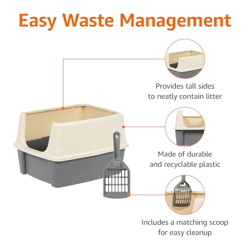 Amazon Basics Tall Open Top Cat Litter Box with High Sides and Scoop