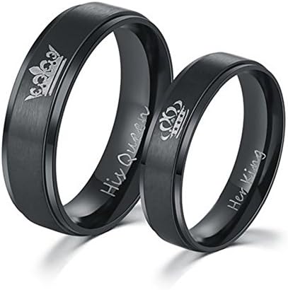 Couples Rings His or Hers Matching Set Titanium Wedding Engagement Bands comfort fit 8mm (Men, Black,Size 13)