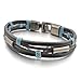 INBLUE Men's Alloy Genuine Leather Bracelet Bangle Black Grey Blue