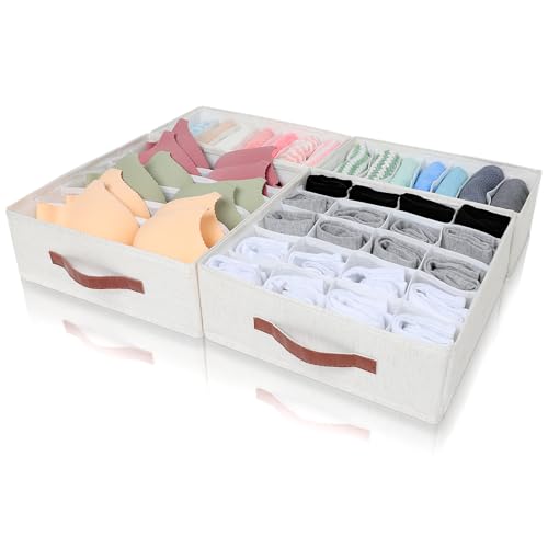 Cozary Lot de 2 organiseurs de lingerie pliables - Organiseur de tiroir - Séparateurs en tissu pour soutiens-gorge, chaussettes et cravates