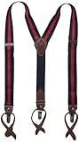 Tommy Hilfiger Men's 32mm Stretch Rugby Stripe Suspender With Convertible Clip and Button End With Solid Back Strap, Navy/Red, One Size