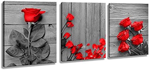 Wall Art for Bedroom Red Rose Flowers Gray Book Canvas Wall Art Pictures Canvas Prints for Home Decorations Ready to Hang