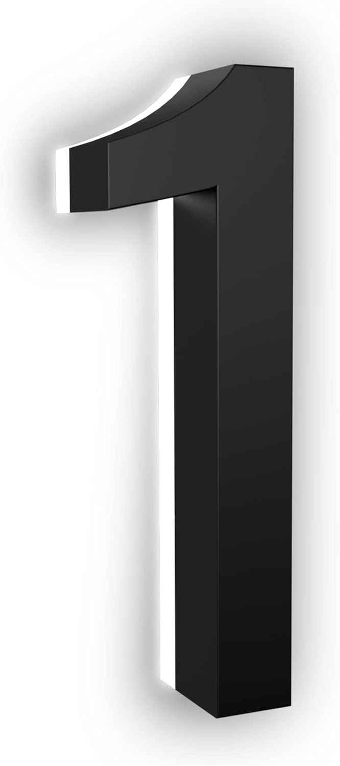 Address Signs - LN LUMANUMBERS - 7 Inch LED House Numbers, ABS-Polymer, Premium Quality, Backlit LED Illuminated Home Address Number, Lighted House Numbers, Modern Address Numbers (1, Black)