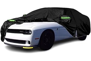 Qnmittry Waterproof Car Covers Compatible with 2008-2024 Dodge Challenger, All Weather Custom-fit Car Cover with Zipper Door for Rain Snowproof UV Windproof Protection