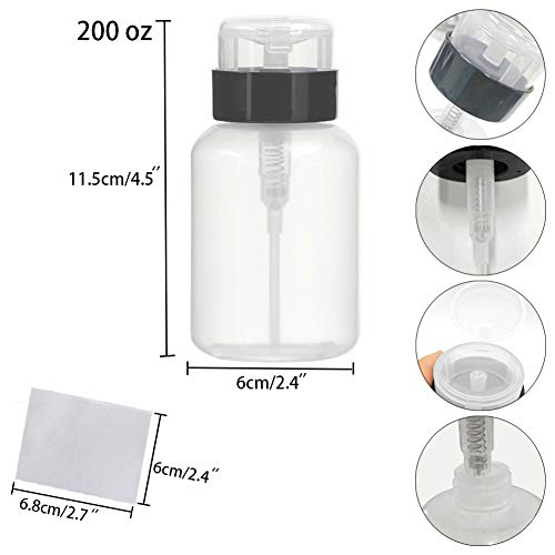 Nail Polish Remover Push Down Bottle Makeup Remover Bottle Empty Lockable Pump Dispenser 200ml (6.8oz) 2 Pack With 320 Pieces Makeup Remover Cotton Pads