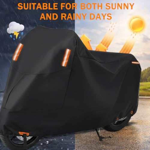 Beauenty Universal Motorcycle Cover,Preventing Wind, Rain,Snow,Dust,Uv Rays With Anti Theft Lock Hole,Reflective Strips,Storage Bag,All Season Durable 420D Oxford Fabric,(XL,Black)