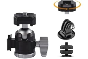 Taisioner Aluminum Alloy Tripod Ball Head Mount Mini Reversible Head with Double Cold Shoe and 1/4”Quick Release Shoe Plate for Canon,Sony,Nikon DSLR Digital Camera/Microphone/LED Light Accessories