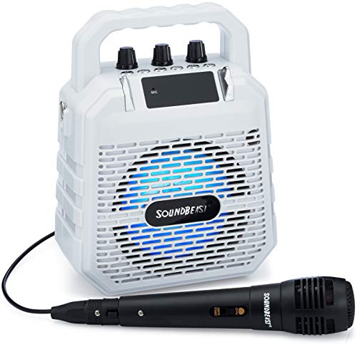 SoundBeast Firebird Karaoke Machine & Portable PA Speaker System For Kids & Adults - With Lights, Microphone, Bluetooth (White)