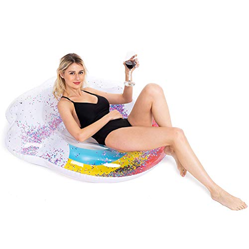 Zoostliss Giant Inflatable Rainbow Pool Float with Glitter Inside, Fun Beach Floats, Swim Party Toys, Summer Pool Raft Lounger for Adults & Kids