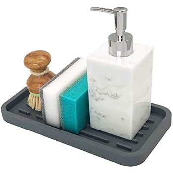 Sponge Holder Tray for Kitchen Sink, Kitchen Counter Organizer Caddy for Kitchen Bathroom Soap Dispenser, Scrubber, Drain Plug, Hand Soap