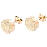 Rose Gold Plated Stud Earrings Frosted Stainless Steel Pierced Tunnel