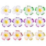 Mudder 12 Pieces 3.5 Inch Hawaiian Plumeria Flower Hair Clip Foam Hair Accessory for Beach Party Wedding Event Decoration