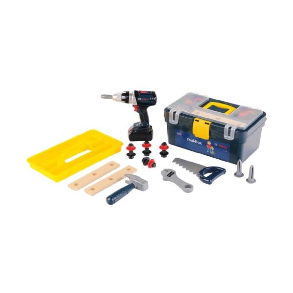 Theo Klein 8259 - Bosch Werkzeugbox mit Akkuschrauber, profiline blau, Spielzeug