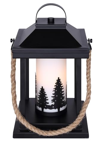 Canarm Collie Table Lamp, 12-Inch Country Rustic Matte Black with Rope Accent a…