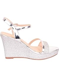 Cambridge Select Sandalias de cuña con purpurina y plataforma gruesa con tiras para mujer