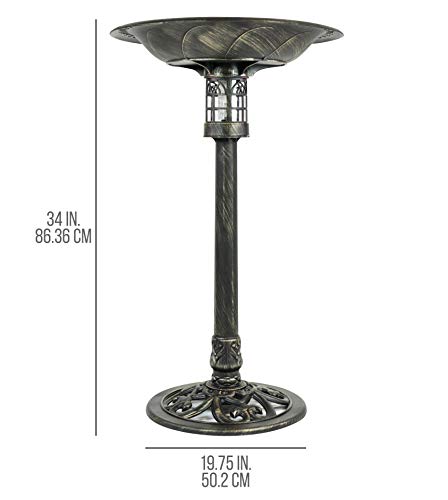Sun-Ray 811010 Beacon Point Bird Bath with LED Solar Powered Light, for Garden, Lawn, Outdoor - Brushed Bronze, 30"