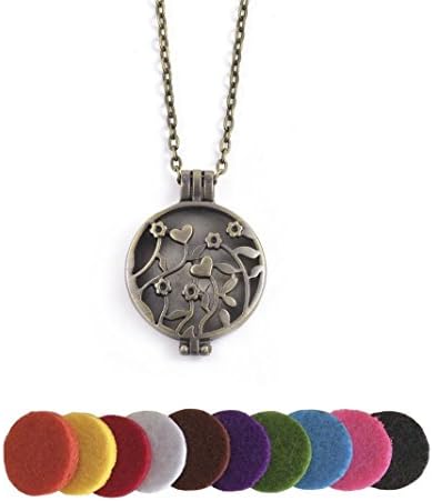 Antique Bronze Aromatherapy Essential Oil Diffuser Locket Pendant Charm Necklaces with Chain