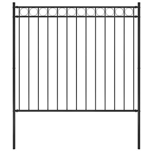 vidaXL Gartenzaun mit Kreisoberteil Schmuckzaun Metallzaun Zaun Zaunelemente Stahlzaun Gitterzaun Zaunfeld Pfosten Stahl 1,7x1,5m Schwarz