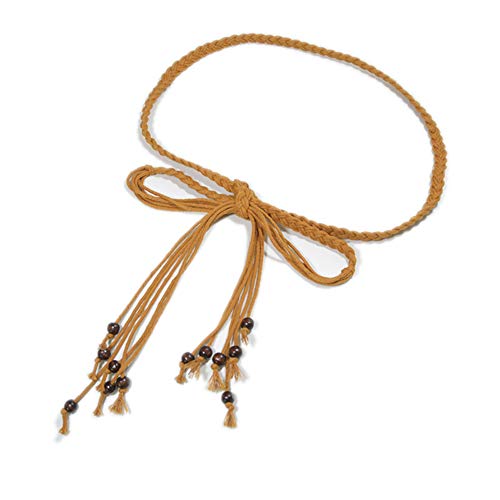 millet16zjh Lovely Curtain Buckle Tieback Womens Bohemia Braided Beads Thin Skinny Waist Rope Belt Self