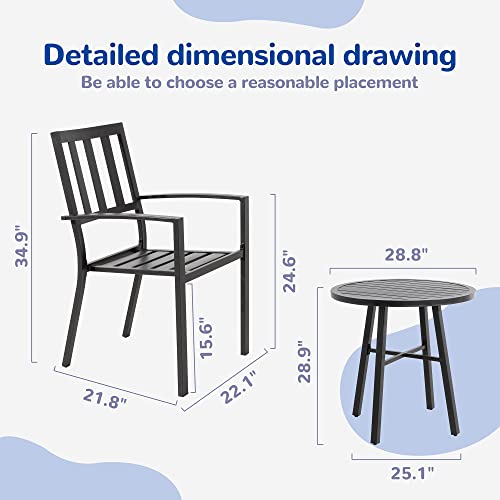 JY QAQA 3 Piece Outdoor Bistro Set Metal Frame Table and Chairs All