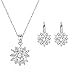 BAMOER 18K Rose Gold Plated Cubic Zirconia Snowflake Lever Back Earrings Necklace Set for Women Girls CZ Jewelry Set White Gold & White CZ