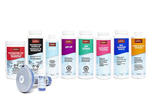 Bromine Hot Tub Chemicals Kit by THE COVER GUY - Maintain a Clean & Chemically Balanced Tub - Startup Spa Cleaner, Supplies & Accessories - Includes No Phos, PH Up, Bromine Tablets & Granules