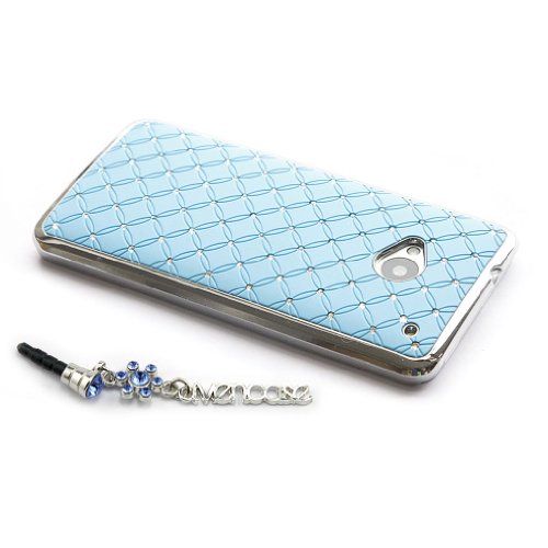 ivencase Rhinestone Bling Chrome Plated Luxury Hard Skin Case Cover For HTC ONE (M7) Skyblue + One phone sticker + One 