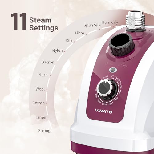 VINATO Vertical Steamer, Vertical Steam Iron with 1.35 Litre Water Tank, 11 Functions Clothes Steamer, Steam Brush for All Types of Textiles – 1950W