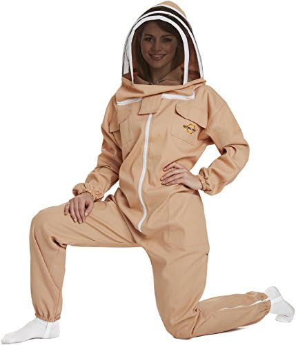 Natural Apiary Apiarist Polycotton Suit Includes 1 x Non-Flammable Fencing Veil Total Body Sting Protection for Professional & Beginner Beekeepers, X Large, Sand