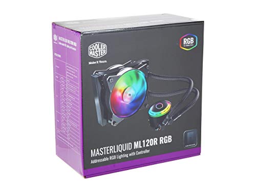 Cooler Master MasterLiquid ML120R Addressable RGB Close-Loop AIO CPU Liquid Cooler, 120 Radiator, Dual Chamber Pump, Dual MF120R Fans, Independently-Controlled ARGB LEDs for AMD Ryzen/Intel 1151