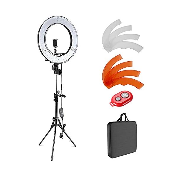 Kamera-Foto-Video-Blitz-Kit, 18-Zoll-LED-Außenringlicht mit Dimmfunktion und Lichtstativ, 36 W, 5500 K, Bluetooth…