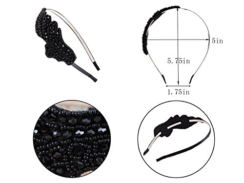 Alilang Womens Black Beads Vintage Inspired Gatsby Flapper 1920s Headband Piece