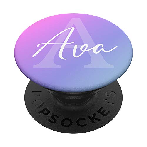 Ava First Name With Monogram Letter A Purple Ombre Rainbow PopSockets Grip and…
