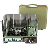 Waymult Camo Camping Stove For Cooking Outdoor With Wind Breaker, Butane Fuel Portable Gas Stove suitable for Hiking, Boating