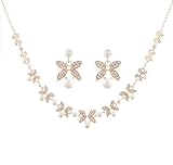 NLCAC Luxurious Gold Crystal Pearl Bead Wedding Jewelry Set for Women Necklace and Earrings Set Bride