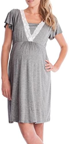 Dress,kaifongfu Womens Mother Lace Pregnants Breastfeeding Dress Casual Nursing Baby for Maternity Pajamas Dress (XXL, Dark Gray)