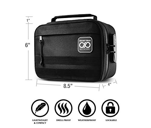 Smell Proof Case + Grinder Card | Durable Water Repellent Odor Proof Smell Proof Bag Container with Combination Lock for your Stash & Smelly Accessories: Pipe, Vape, Rolling Papers (Black)
