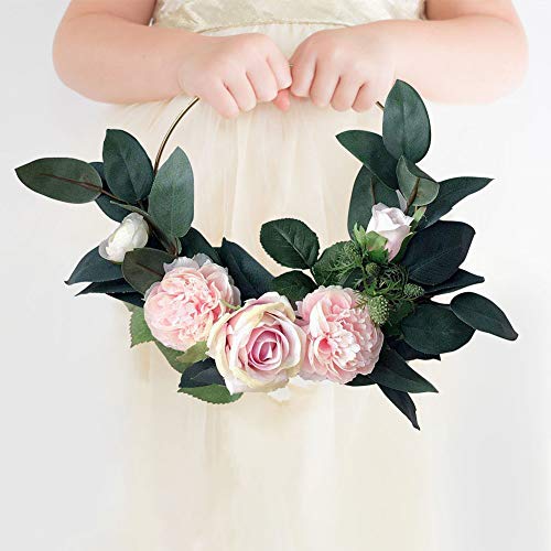 Adeeing Hoop Wreath, 15 Inch Artificial Rose Flower and Vine Wreath Garland Hanging Pendant for Wall Decor Wedding Backdrop (Pink)