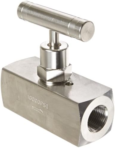 PIC Gauge NV-SS-3/8-HS-180-FXF 316 Stainless Steel Straight Needle Valve with Hydraulic Service Seat, 3/8" Female NPT x 3/8" Female NPT Connection Size, 10000 psi Pressure